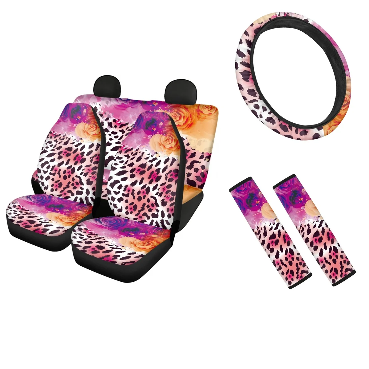 Leopard Print with Roses Car Seat Cover Easy to Clean Steering Wheel Protection Slip-Resistant Seat Belt Sets Covers Fit Trucks
Leopard Print with Roses Car Seat Cover Easy to Clean Steering Wheel Protection Slip-Resistant Seat Belt Sets Covers Fit Trucks