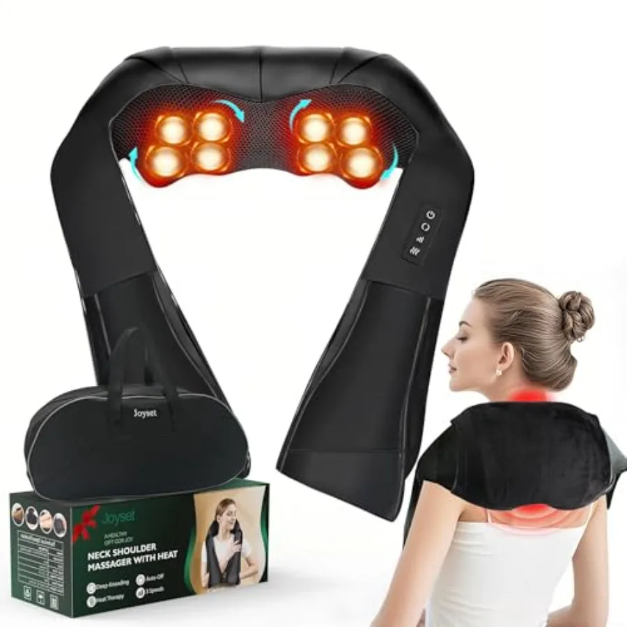 Shiatsu neck and back massager with heat for home office use, polyester fabric cover in black, deep tissue 3D kneading massage
Shiatsu neck and back massager with heat for home office use, polyester fabric cover in black, deep tissue 3D kneading massage