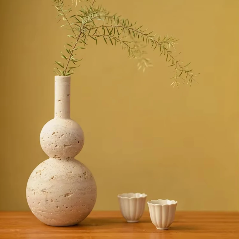 Vintage Natural Beige Travertine Gourd-shaped Small Vase Ornaments Geometric Marble Stone
Vintage Natural Beige Travertine Gourd-shaped Small Vase Ornaments Geometric Marble Stone