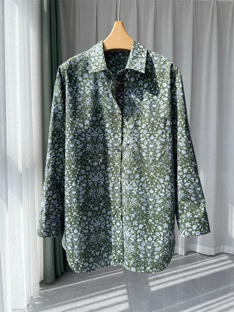 Women's Sea Snail Floral Print Blouse 100% Cotton Loose Fit Turn-down Collar Shirt 2025 Spring
Women's Sea Snail Floral Print Blouse 100% Cotton Loose Fit Turn-down Collar Shirt 2025 Spring