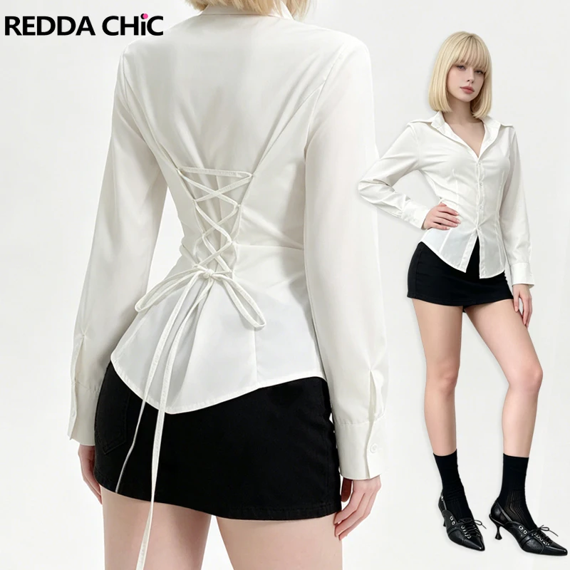 REDDACHiC Tie Back Corset Shirt Women Blouse Dressy Casual White Fitted Button Down Long Sleeve Top School Work Everyday Wear
REDDACHiC Tie Back Corset Shirt Women Blouse Dressy Casual White Fitted Button Down Long Sleeve Top School Work Everyday Wear
