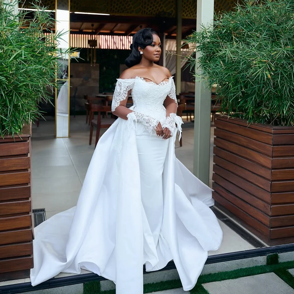 Lace Mermaid Wedding Dress 2026 Bride Robe De Mariage African Long Sleeves Detachable Train Bridal Gown Applique Customized
Lace Mermaid Wedding Dress 2026 Bride Robe De Mariage African Long Sleeves Detachable Train Bridal Gown Applique Customized
