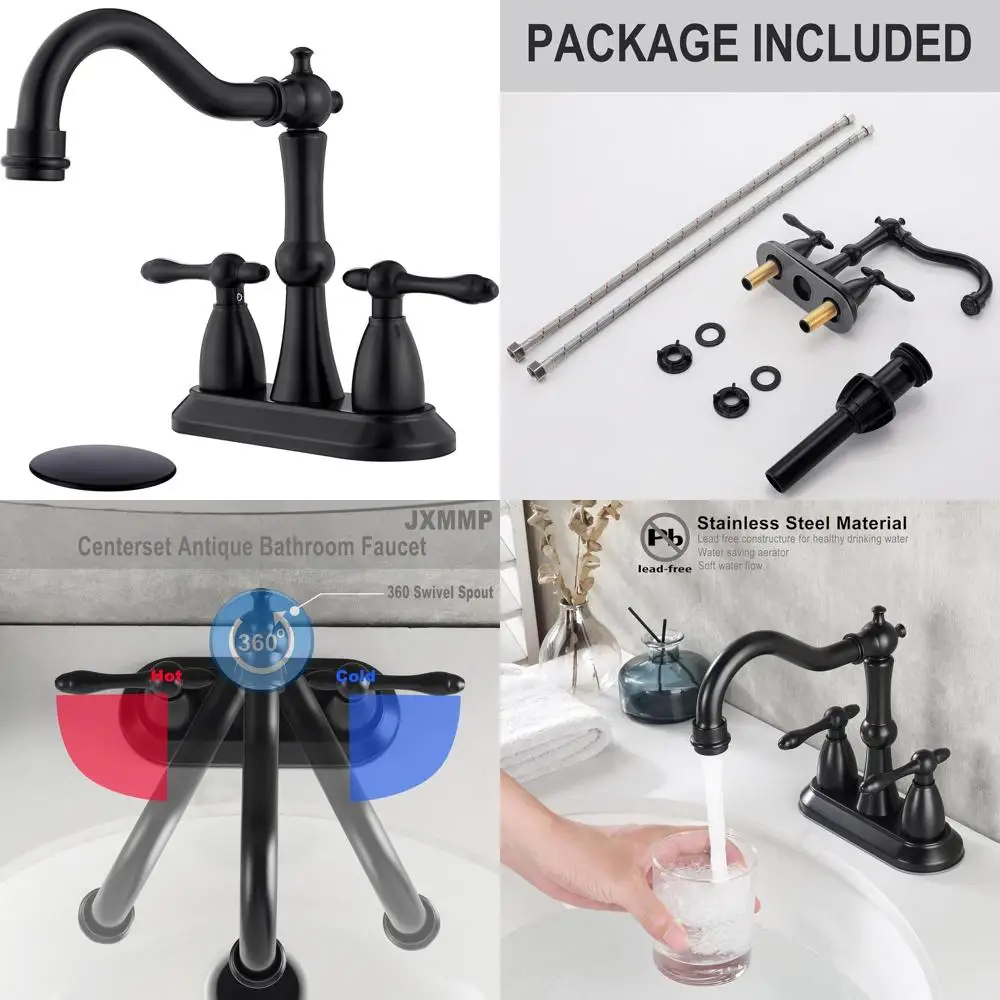 Black Antique 4 Centerset Stainless Steel Bathroom Sink Faucet with Drain & Supply Line
Black Antique 4 Centerset Stainless Steel Bathroom Sink Faucet with Drain & Supply Line
