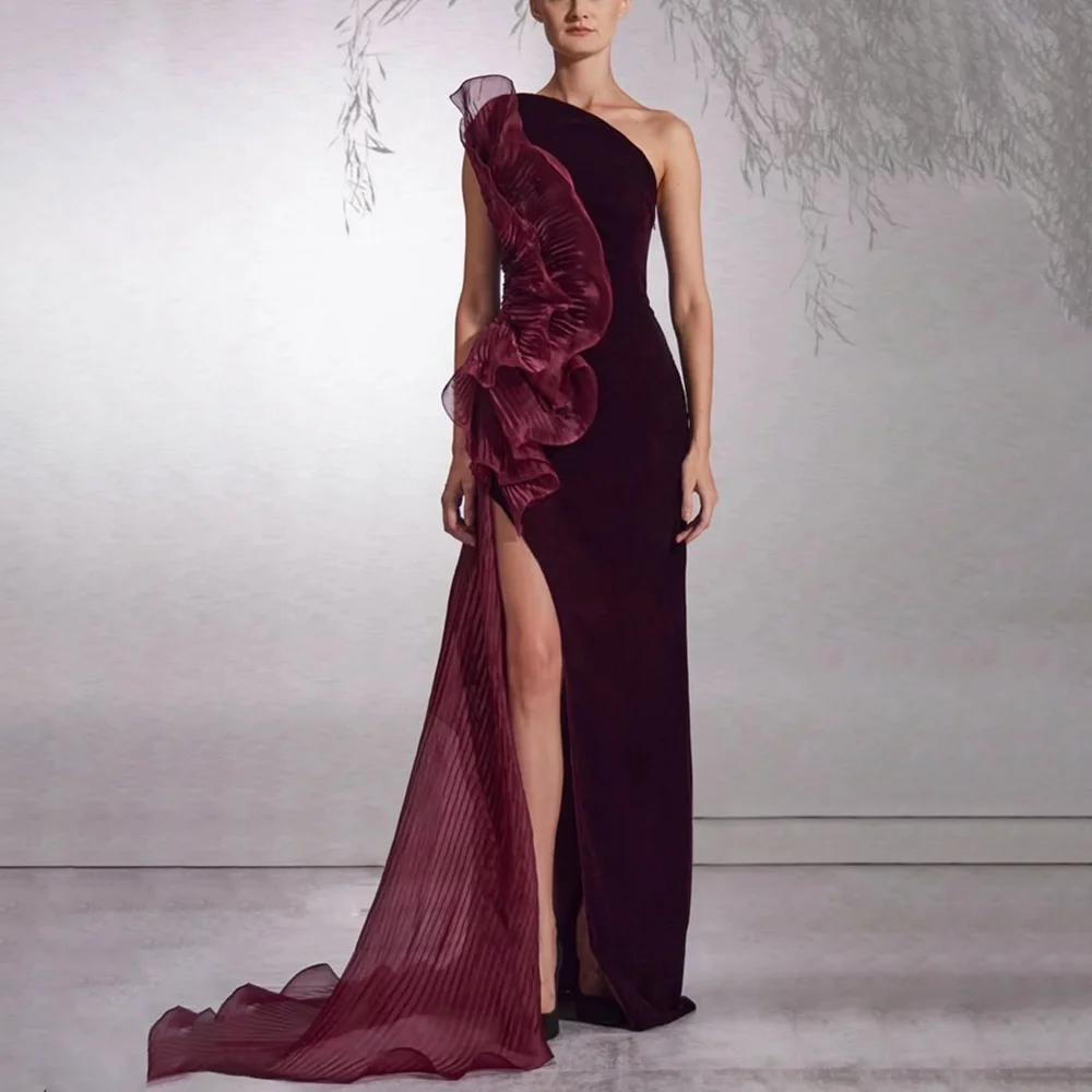 Elegant One Shoulder Women Evening Dress With Ruffles Formal Party Side Split Sleeveless Cocktail Prom Gown Vestidos De Gala
Elegant One Shoulder Women Evening Dress With Ruffles Formal Party Side Split Sleeveless Cocktail Prom Gown Vestidos De Gala