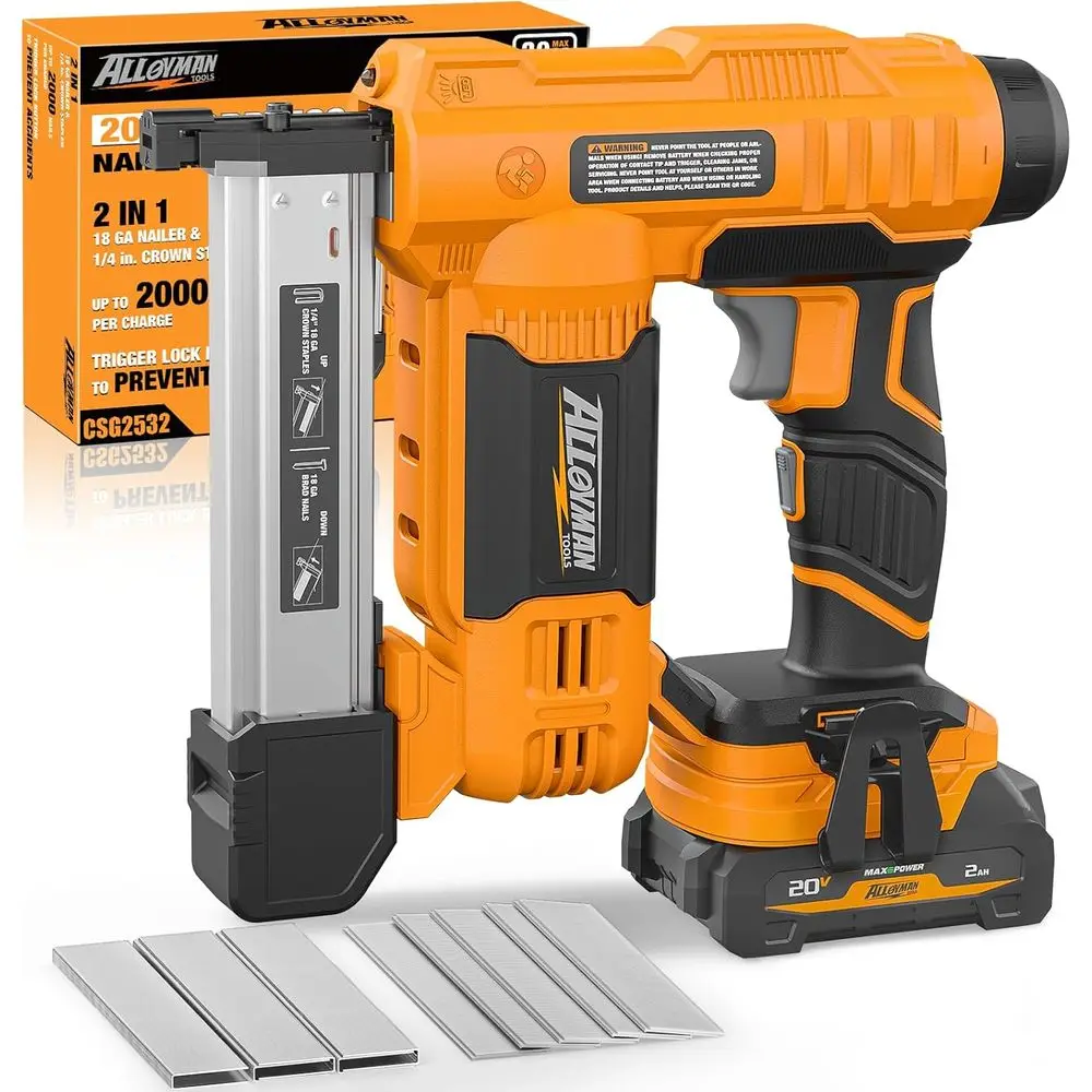 2-in-1 Cordless Brad Nailer and Electric Stapler with 2.0Ah Battery, 1000 Nails, and 500 Staples for Home and Woodworking Projec
2-in-1 Cordless Brad Nailer and Electric Stapler with 2.0Ah Battery, 1000 Nails, and 500 Staples for Home and Woodworking Projec