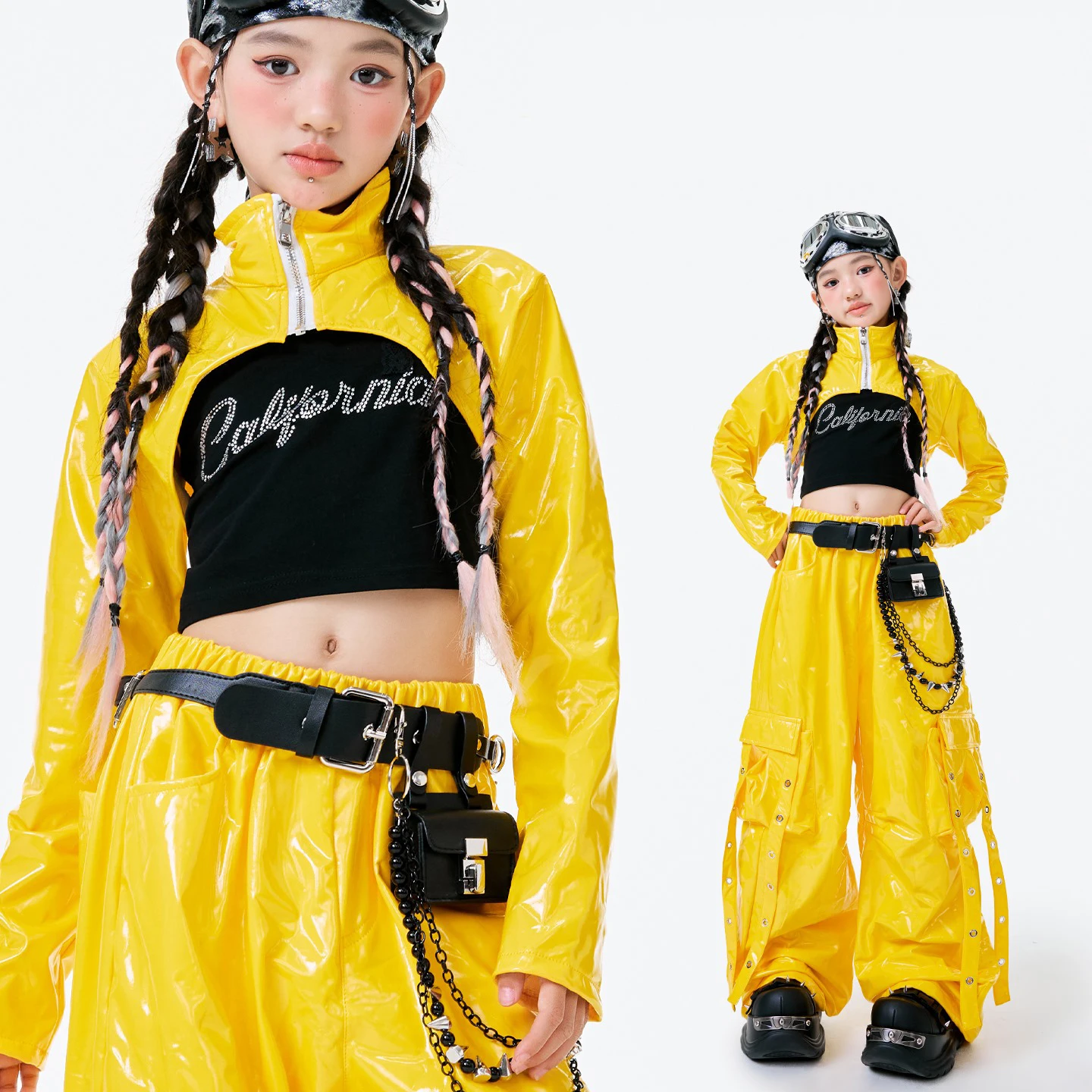 Girls Yellow Leather Hip Hop Dance Outfits Long Sleeves Jazz Dance Performance Costume Navel Tops Cargo Pants Kpop Wear BL17880
Girls Yellow Leather Hip Hop Dance Outfits Long Sleeves Jazz Dance Performance Costume Navel Tops Cargo Pants Kpop Wear BL17880