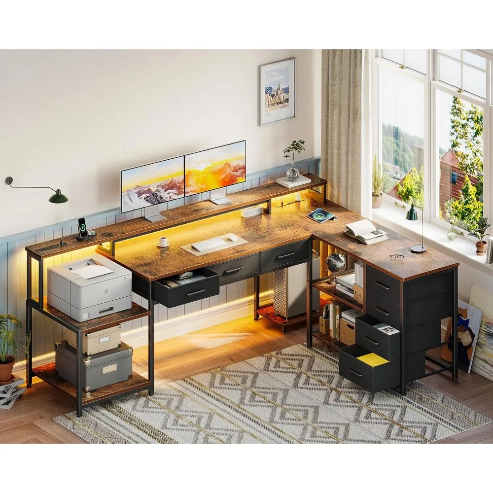 Shaped Desk 71" L with 7 File Drawers, L Shaped Computer Desk with 2 Power Outlets & Monitor Shelf, Home Office Desk
Shaped Desk 71" L with 7 File Drawers, L Shaped Computer Desk with 2 Power Outlets & Monitor Shelf, Home Office Desk