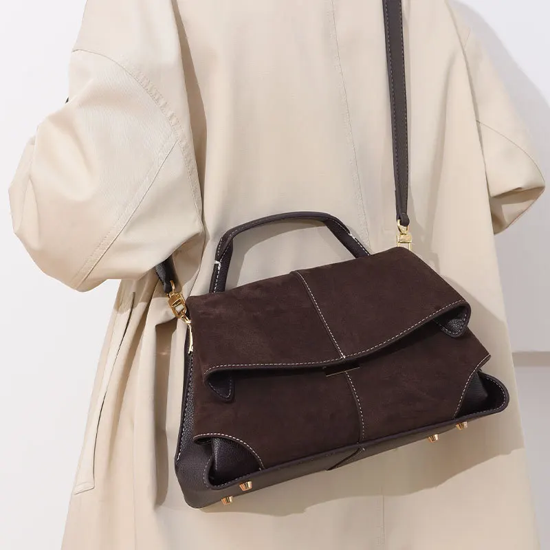 100% Genuine Suede Leather Women Top Handle Bag Vintage Crossbody Bag Ladies Stitching Design Flap Shoulder Bag For Daily Use
100% Genuine Suede Leather Women Top Handle Bag Vintage Crossbody Bag Ladies Stitching Design Flap Shoulder Bag For Daily Use