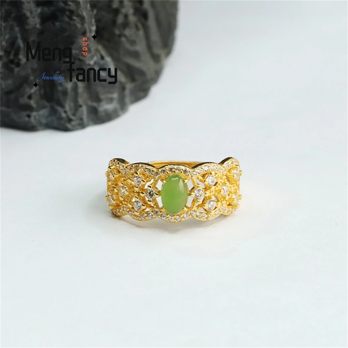 Natural S925 Silver Inlaid Hetian Jasper Diamond Hollowed Out Ring Simple Personalized Fashion Versatile Women Luxury Jewelry
Natural S925 Silver Inlaid Hetian Jasper Diamond Hollowed Out Ring Simple Personalized Fashion Versatile Women Luxury Jewelry