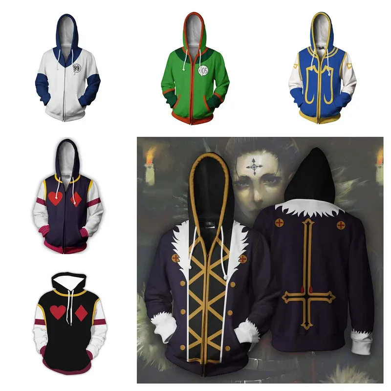 Пуловер в стиле аниме HUNTER×HUNTER GON FREECSS, толстовки для косплея, Killua Zoldyck, куртка с принтом, одежда на молнии с капюшоном, пальто 
Пуловер в стиле аниме HUNTER×HUNTER GON FREECSS, толстовки для косплея, Killua Zoldyck, куртка с принтом, одежда на молнии с капюшоном, пальто