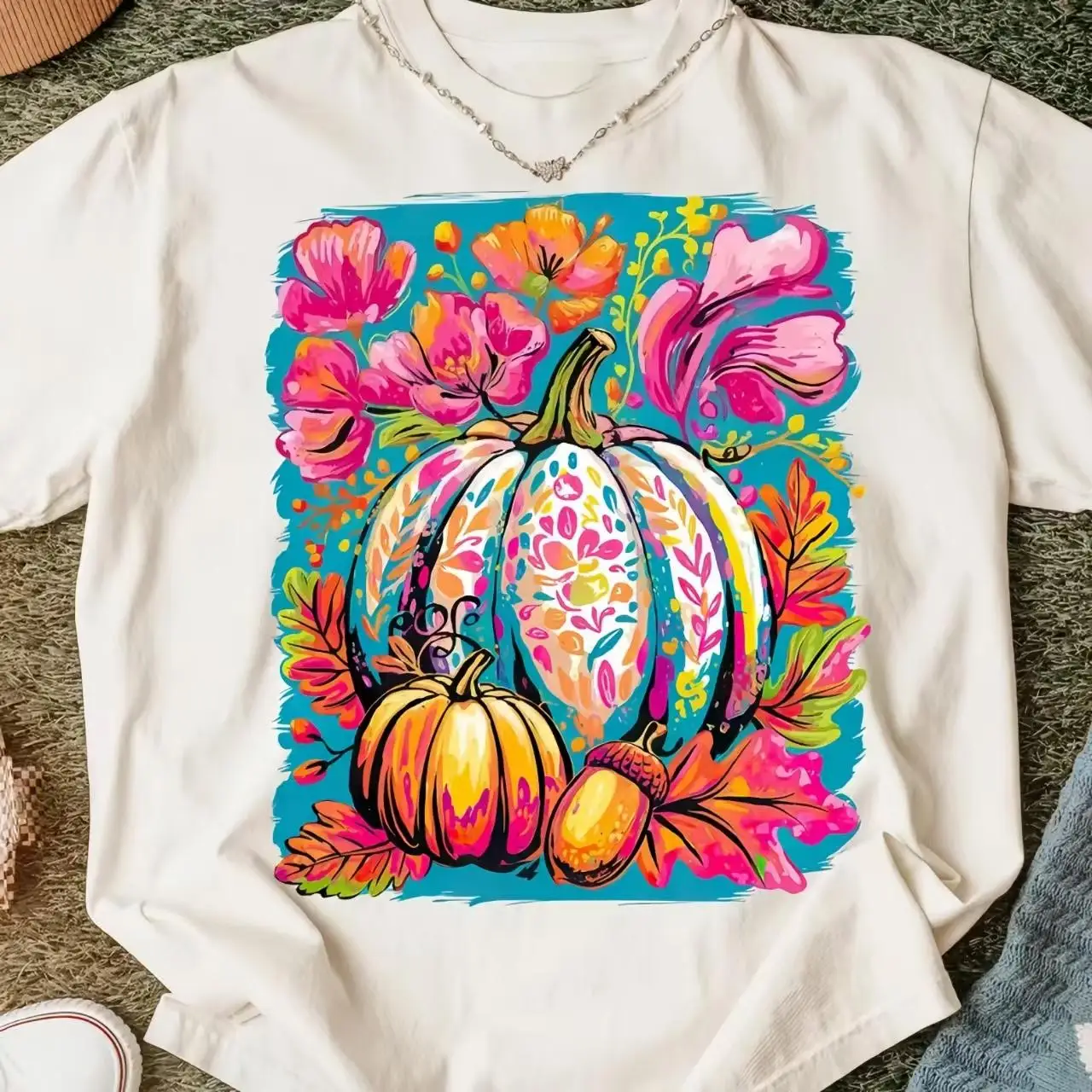 Artistic Pumpkin T-Shirt Floral Autumn Graphic Tee Women Fall Season Apparel Unique Harvest Gift Idea
Artistic Pumpkin T-Shirt Floral Autumn Graphic Tee Women Fall Season Apparel Unique Harvest Gift Idea