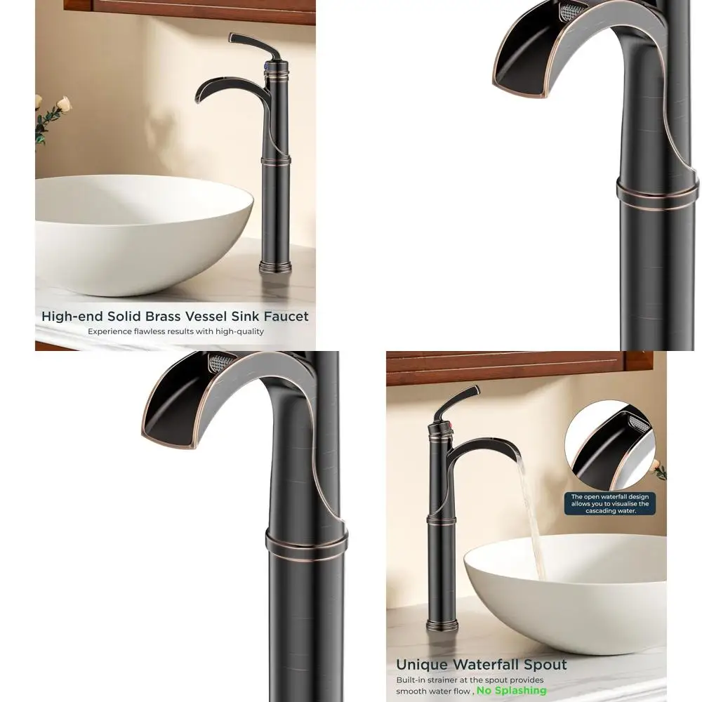 Oil-Rubbed Bronze Tall Single-Handle Waterfall Faucet with Pop-Up Drain for Vessel Sinks
Oil-Rubbed Bronze Tall Single-Handle Waterfall Faucet with Pop-Up Drain for Vessel Sinks