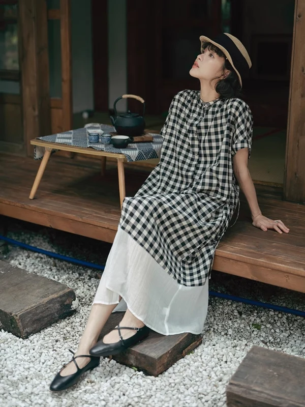 Plus Size Summer 2025 Cotton Plaid Patchwork Dr Artistic Casual Loose Japanese Sle Mid-Length A-Line Skirt for plus Size Women
Plus Size Summer 2025 Cotton Plaid Patchwork Dr Artistic Casual Loose Japanese Sle Mid-Length A-Line Skirt for plus Size Women