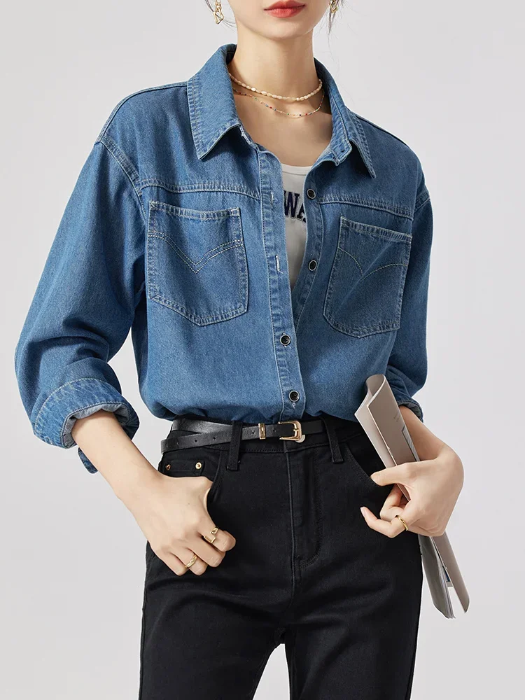 SENTUBILA Vintage Denim Shirts For Women Pockets Long Sleeve Polo Neck Button Down Shirt Blouses Streetwear Tops W31C47612
SENTUBILA Vintage Denim Shirts For Women Pockets Long Sleeve Polo Neck Button Down Shirt Blouses Streetwear Tops W31C47612