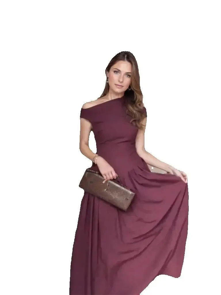 Solid Color Round Neck Slanted One Shoulder Ruched Long Dress
Solid Color Round Neck Slanted One Shoulder Ruched Long Dress