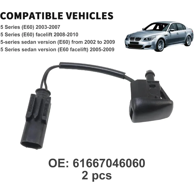 ZHANGU 2 PCS Windshield Washer Nozzle 2002-2009 for BMW 5 Series E60 E61 525i 528i 530i 535i Replacement 61667046060 7046060
ZHANGU 2 PCS Windshield Washer Nozzle 2002-2009 for BMW 5 Series E60 E61 525i 528i 530i 535i Replacement 61667046060 7046060
