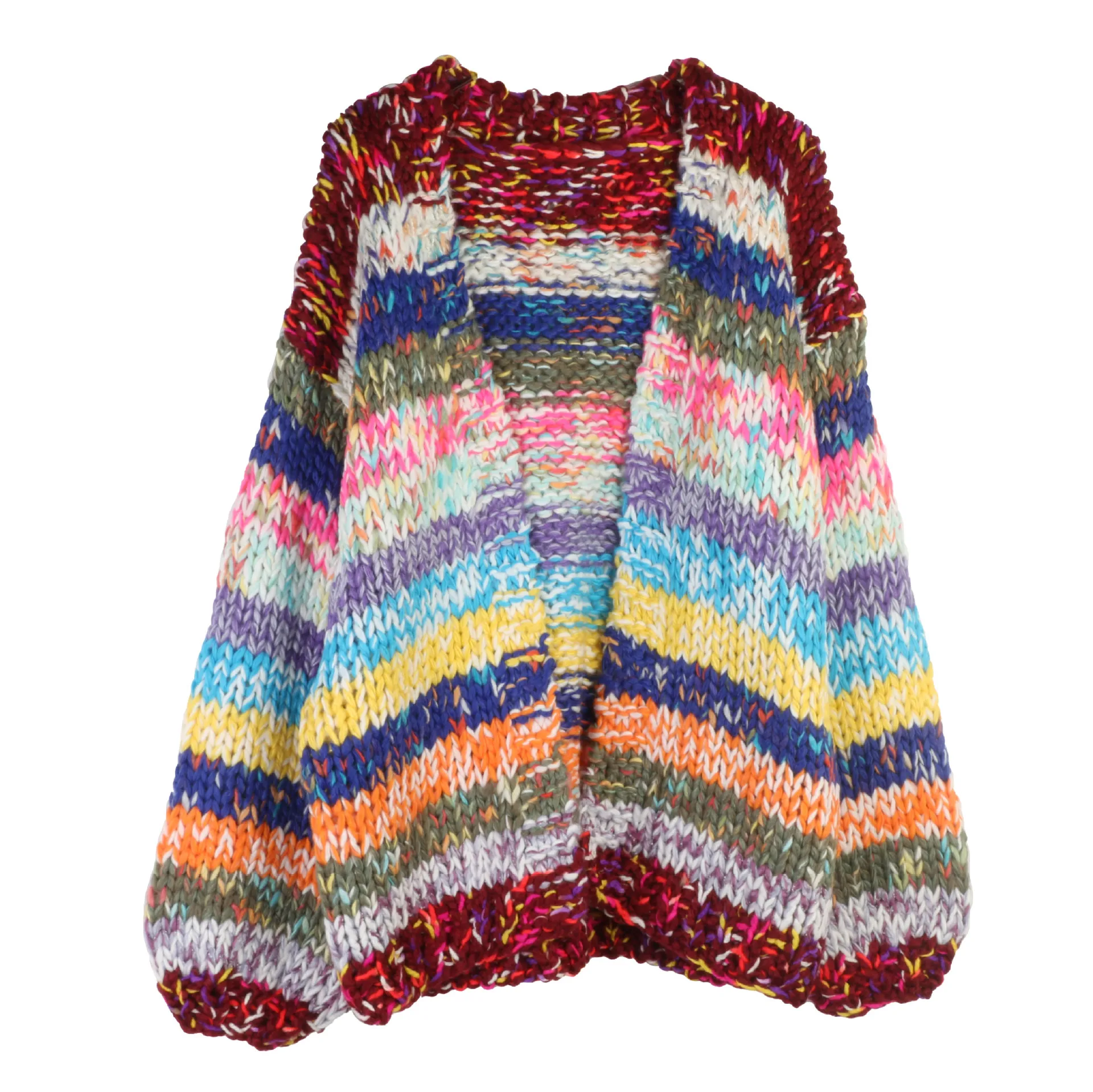 Knitted cardigan jacket women Retro 2025 autumn/winter casual loose lazy Colorful striped retro basic Simple 
Knitted cardigan jacket women Retro 2025 autumn/winter casual loose lazy Colorful striped retro basic Simple