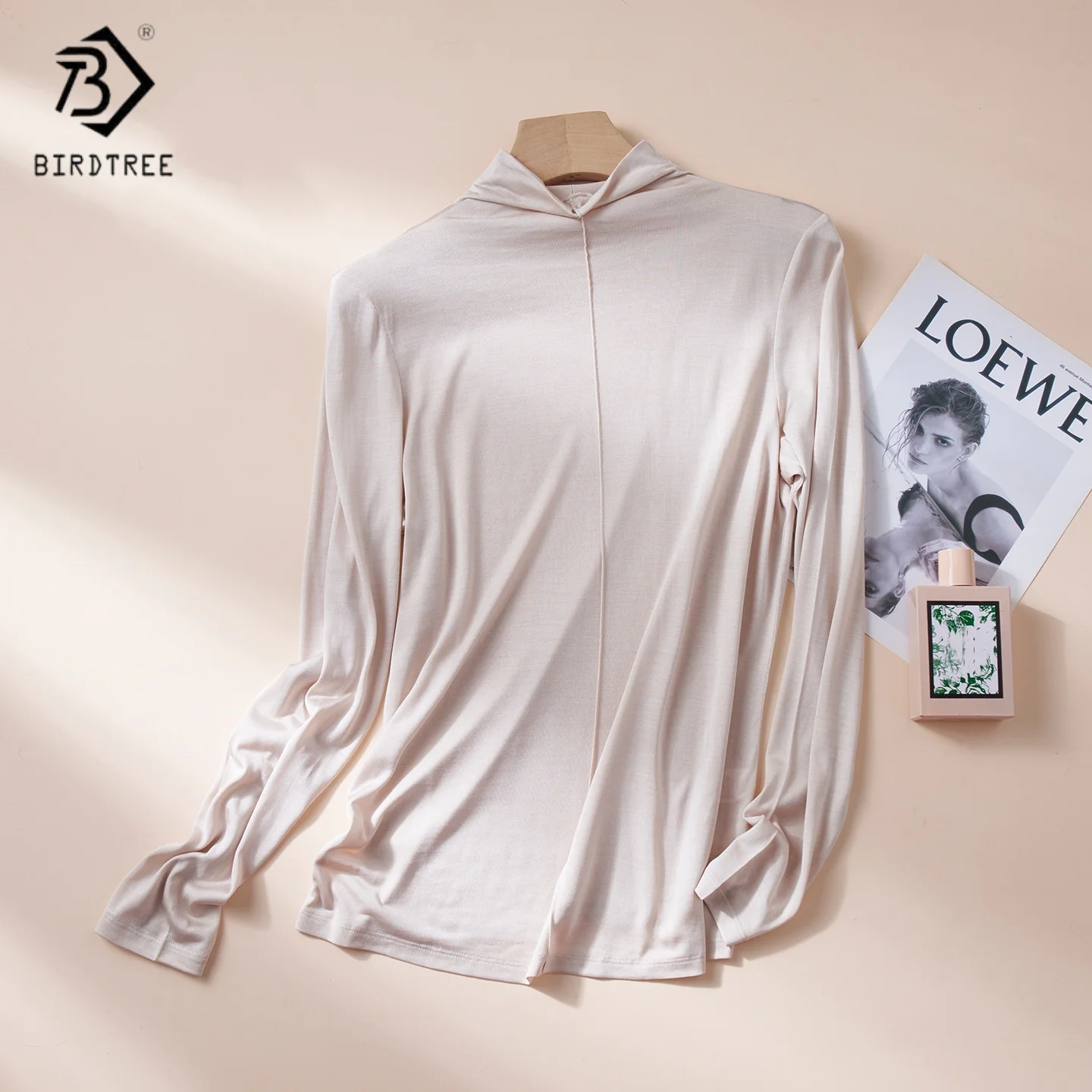 Birdtree, женские вязаные пуловеры из 100% натурального шелка, однотонная майка с длинными рукавами и воротником-стойкой, новые топы 2025 T5D712JF
Birdtree, женские вязаные пуловеры из 100% натурального шелка, однотонная майка с длинными рукавами и воротником-стойкой, новые топы 2025 T5D712JF