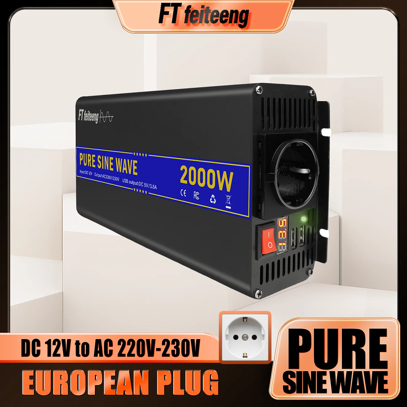 Инвертор мощности FT Feiteeng Pure Sine Wave с вилкой европейского стандарта от 12 В до 220 В для автомобиля, грузовика, солнечной системы с ЖК-портами USB
Инвертор мощности FT Feiteeng Pure Sine Wave с вилкой европейского стандарта от 12 В до 220 В для автомобиля, грузовика, солнечной системы с ЖК-портами USB