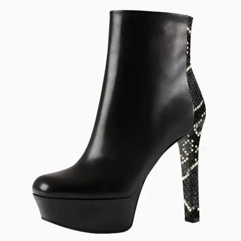 Fashion PU Leather Black Ankle Boots Snakeskin Printed Leather Chunky Heels Women Short Booties Modern outside Footwear
Fashion PU Leather Black Ankle Boots Snakeskin Printed Leather Chunky Heels Women Short Booties Modern outside Footwear
