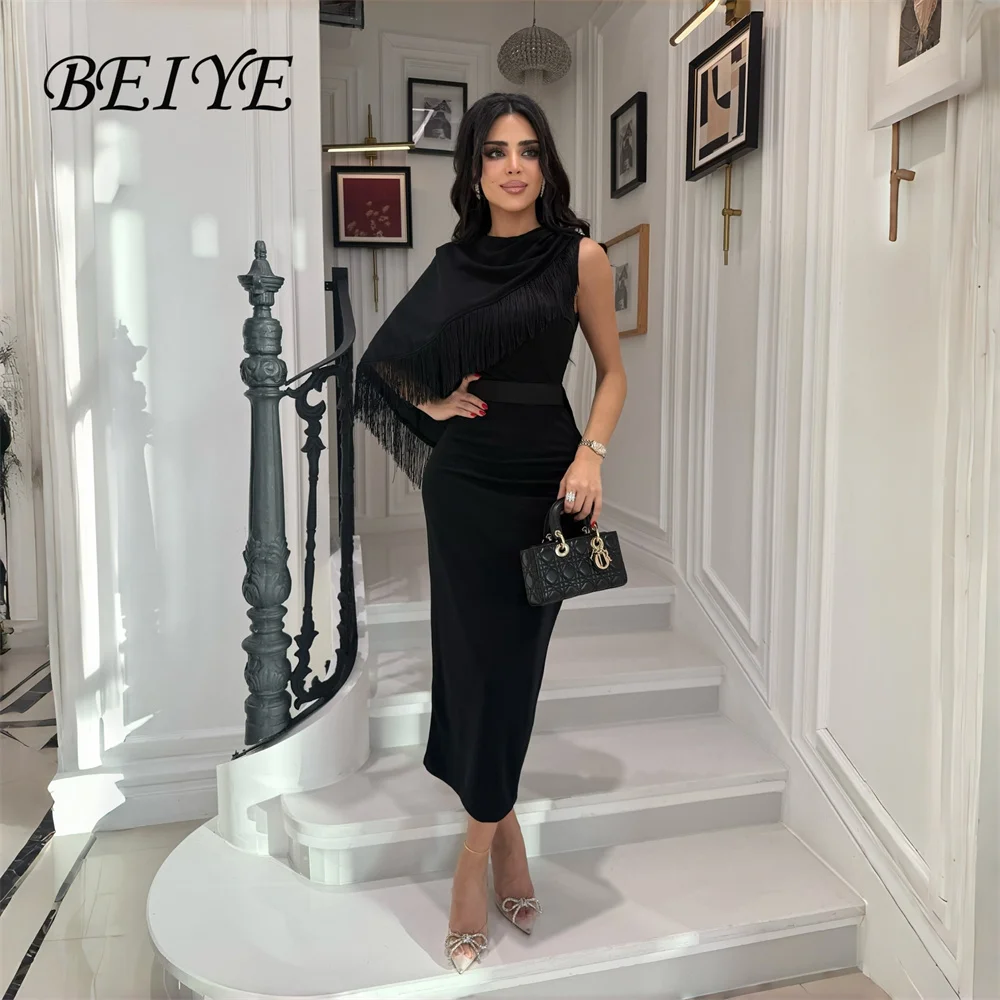 BEIYE Elegant Tassel Sheath Evening Dresses Women 2026 Sleeveless O-Neck Tea-Length Formal Party Gown Customized فساتين س
BEIYE Elegant Tassel Sheath Evening Dresses Women 2026 Sleeveless O-Neck Tea-Length Formal Party Gown Customized فساتين س
