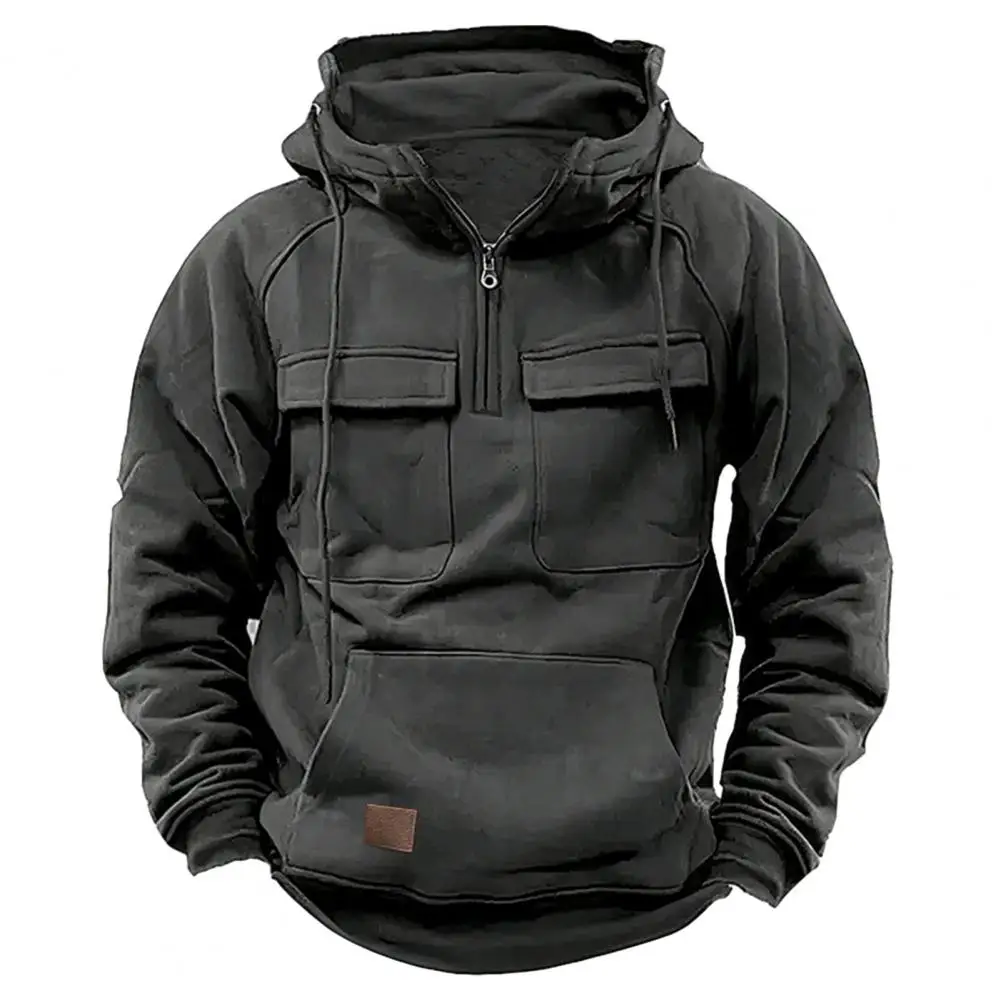 Men Fall Winter Hoodie Drawstring Solid Color Loose Long Sleeve Big Patch Pocket Half Zipper Elastic Cuff Men Pullover Top
Men Fall Winter Hoodie Drawstring Solid Color Loose Long Sleeve Big Patch Pocket Half Zipper Elastic Cuff Men Pullover Top