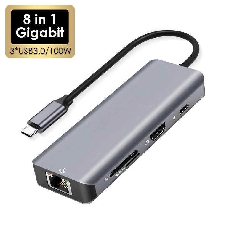 Адаптер USB 8 в 1 Type C 3.1 к 4K HDTV-концентратору Все USB3.0 SD TF Card Reader 1000 Мбит/с RJ45 Gigabit для ноутбуков Macbook
Адаптер USB 8 в 1 Type C 3.1 к 4K HDTV-концентратору Все USB3.0 SD TF Card Reader 1000 Мбит/с RJ45 Gigabit для ноутбуков Macbook