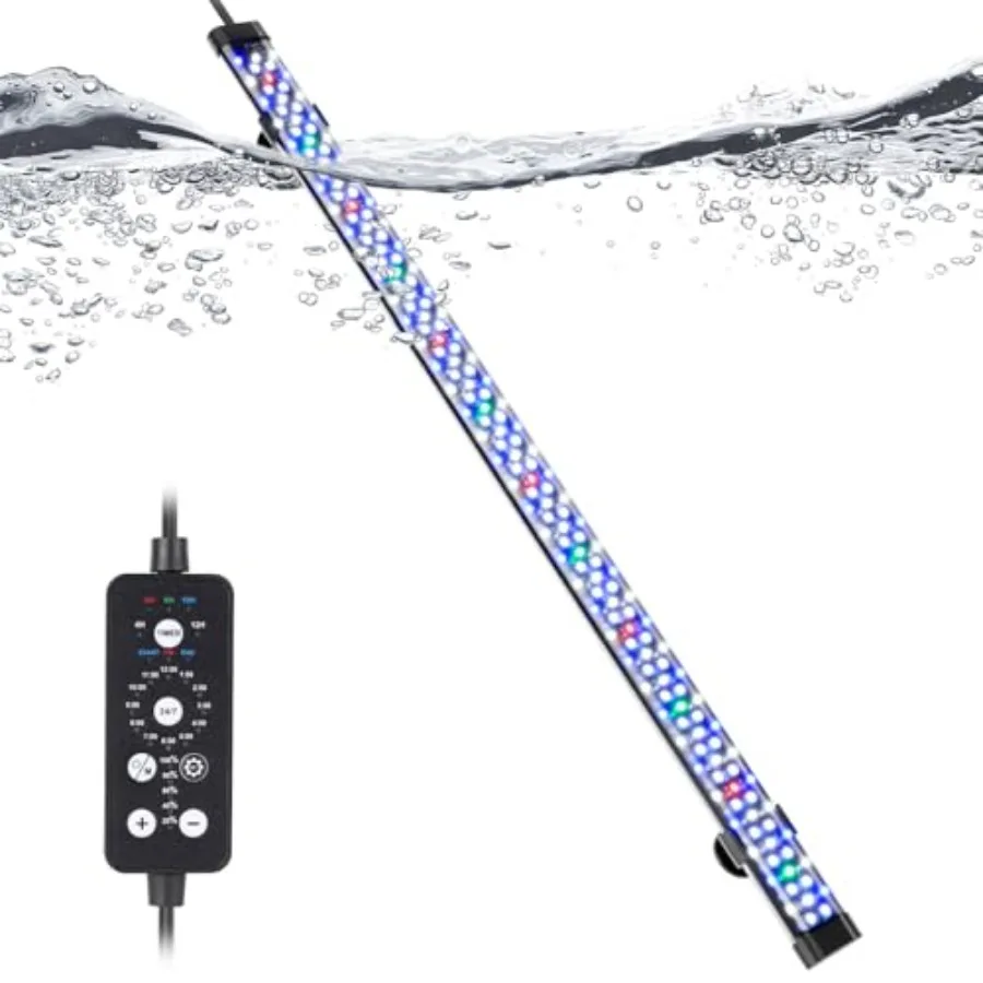 Submersible LED Aquarium Light, 24W 26.8 in 24/7 Mode Fish Tank Light with 5 Rows Beads, with Timer 9 Colors and Adjustable Bri
Submersible LED Aquarium Light, 24W 26.8 in 24/7 Mode Fish Tank Light with 5 Rows Beads, with Timer 9 Colors and Adjustable Bri