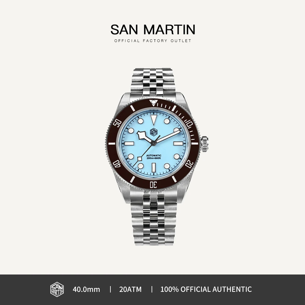 San Martin 40mm Diver Watch Enamel Dial Light Blue Pink Stainless Steel NH35 Automatic Luminous 200m Waterproof for Men SN0128
San Martin 40mm Diver Watch Enamel Dial Light Blue Pink Stainless Steel NH35 Automatic Luminous 200m Waterproof for Men SN0128