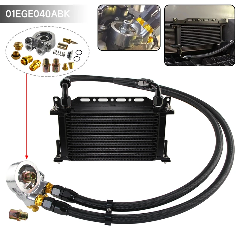 10AN 19 Row Universal Engine Oil Cooler Kit & Thermostat 70 Degree C Oil Filter Adapter & Mount Bracket
10AN 19 Row Universal Engine Oil Cooler Kit & Thermostat 70 Degree C Oil Filter Adapter & Mount Bracket