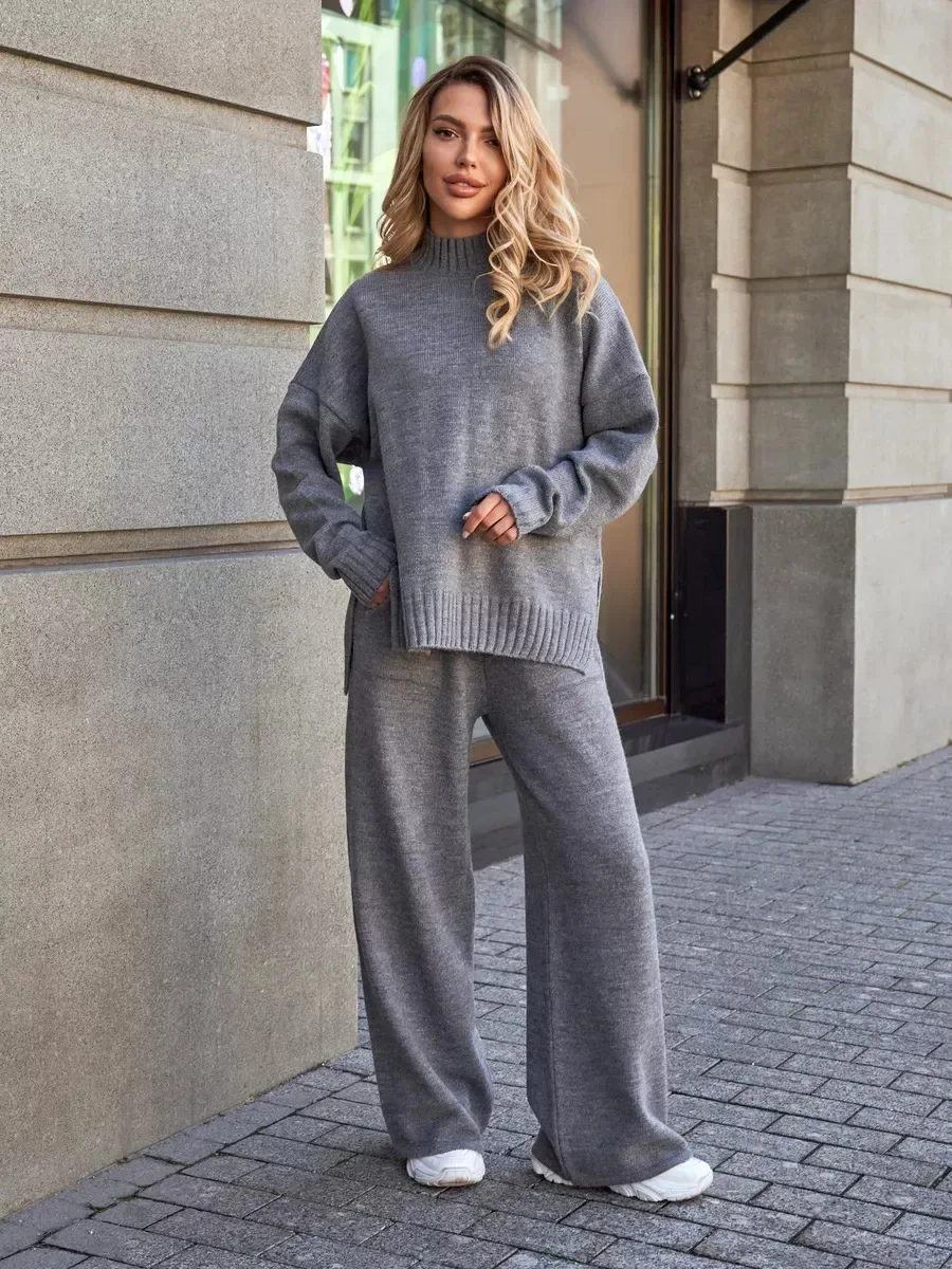 Gray Knitted Trouser 2 Piece Set Women Turtleneck Long Sleeve Loose Pullover Sweater Autumn New Casual Simple Fashion Pants Sets
Gray Knitted Trouser 2 Piece Set Women Turtleneck Long Sleeve Loose Pullover Sweater Autumn New Casual Simple Fashion Pants Sets