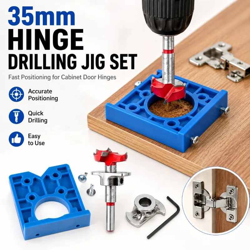 Cabinet Hinge Hole Locator Kit 35mm Woodworking Drill Guide Jig with Boring Bit Screws for Cup Hinge Door Installation Tool
Cabinet Hinge Hole Locator Kit 35mm Woodworking Drill Guide Jig with Boring Bit Screws for Cup Hinge Door Installation Tool