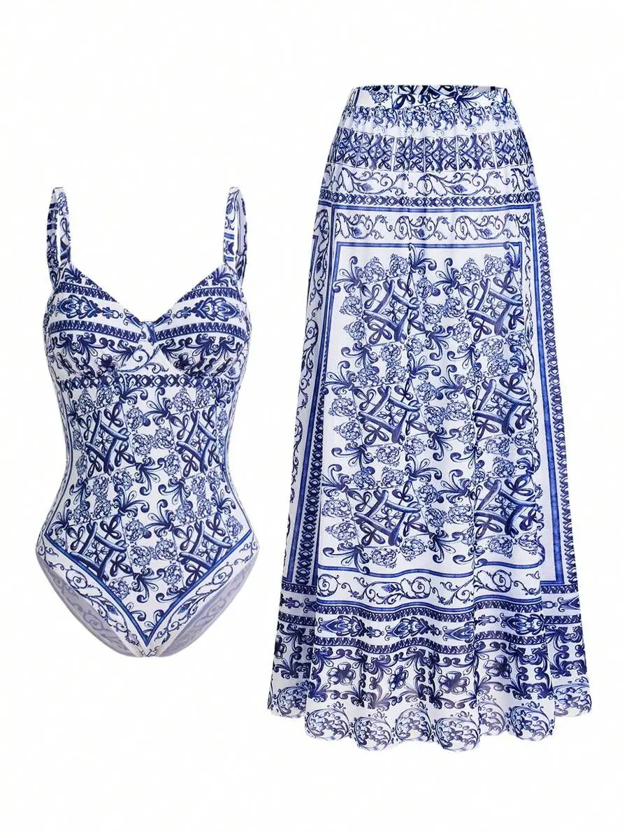 Blue And White Paisley Print Two Piece Swimsuit For Beach Summer Vacation
Blue And White Paisley Print Two Piece Swimsuit For Beach Summer Vacation