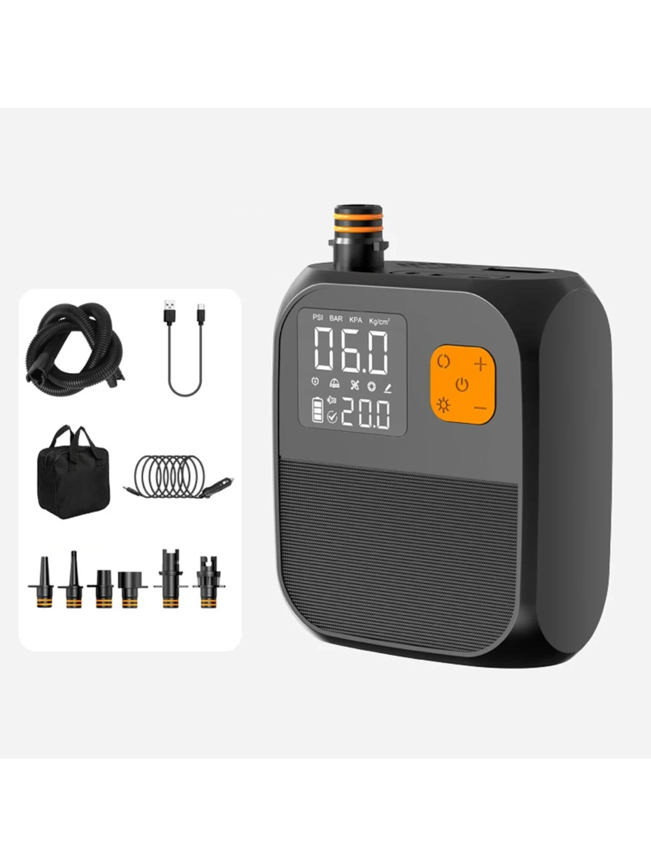 25PSI High Pressure Electric Air Compressor Pump Portable Paddle Board Pump Power Bank with 6 Nozzles and LED Light for Inflatab
25PSI High Pressure Electric Air Compressor Pump Portable Paddle Board Pump Power Bank with 6 Nozzles and LED Light for Inflatab