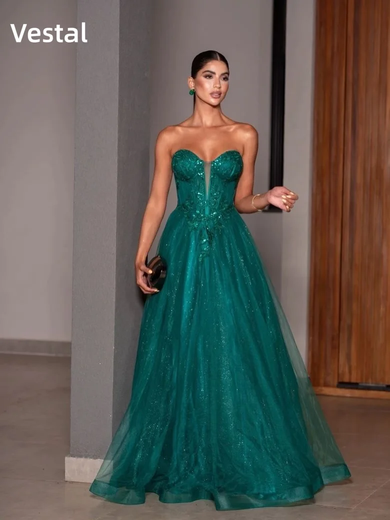 Vestal Emerald Green Strapless Prom Dress Sweetheart Corset Glitter Tulle Formal Evening Gown Birthday Customized
Vestal Emerald Green Strapless Prom Dress Sweetheart Corset Glitter Tulle Formal Evening Gown Birthday Customized