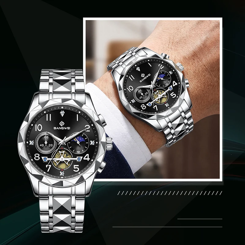 BANGWEI new mens wristwatch business fashion quartz luminous moon phase chronograph male watch casual luxury men sports watches
BANGWEI new mens wristwatch business fashion quartz luminous moon phase chronograph male watch casual luxury men sports watches
