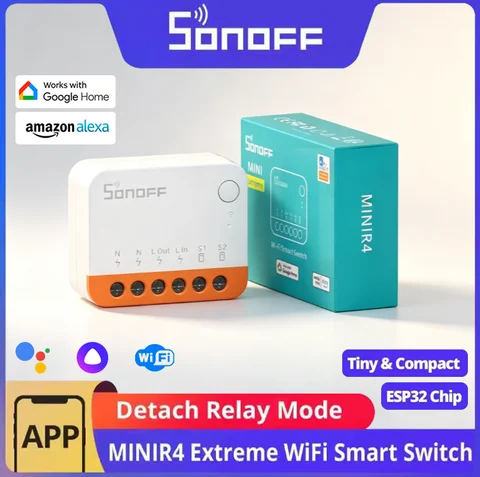 SONOFF MINIR4 WiFi Smart Switch 10A Mini Relay Module Remote Voice Dual-Channel Control Supports Ewelink Google Alice Alexa