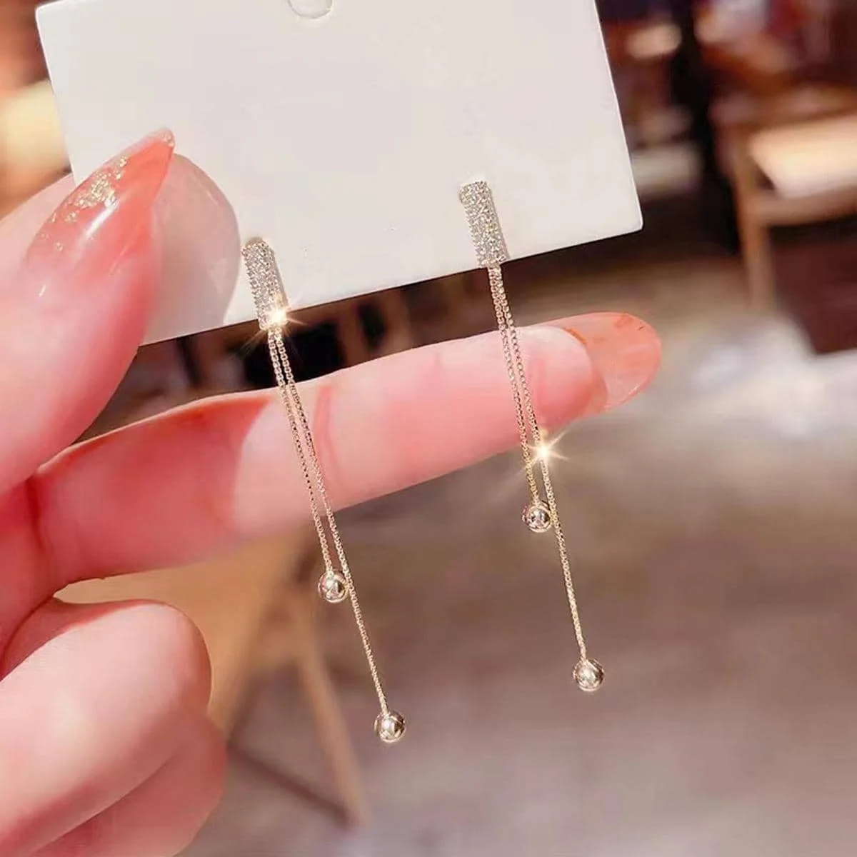 Gold-Tone Rhinestone Bar Drop Earrings with Chain and Bead Accents
Gold-Tone Rhinestone Bar Drop Earrings with Chain and Bead Accents