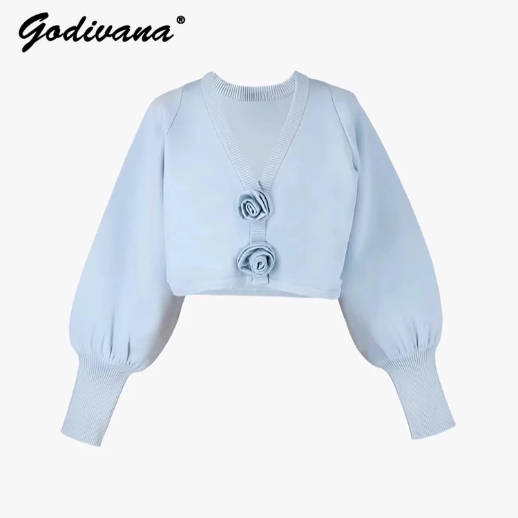 Japanese V-neck Elegant Women's Sweet Short Knitted Cardigan Autumn Winter Women's Knitted Long-sleeved Rose Flower Sweaters
Japanese V-neck Elegant Women's Sweet Short Knitted Cardigan Autumn Winter Women's Knitted Long-sleeved Rose Flower Sweaters