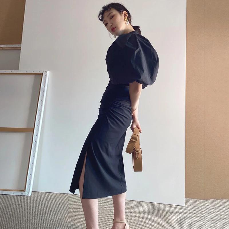 Chic Summer Cold Tone Stand Collar Bubble Sve irt High Waist Slim Fit Pleated Design Split f Skirt Faion Set for Yo...
Chic Summer Cold Tone Stand Collar Bubble Sve irt High Waist Slim Fit Pleated Design Split f Skirt Faion Set for Yo...