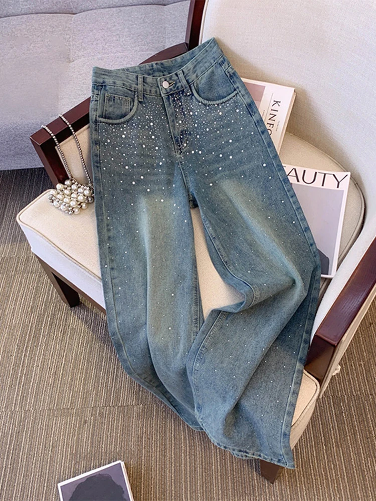 Chic Women's High Waist Straight-Leg Denim Jeans Pant With Rhinestone Detailing Female Casual Streetwear Sparking Trousers
Chic Women's High Waist Straight-Leg Denim Jeans Pant With Rhinestone Detailing Female Casual Streetwear Sparking Trousers