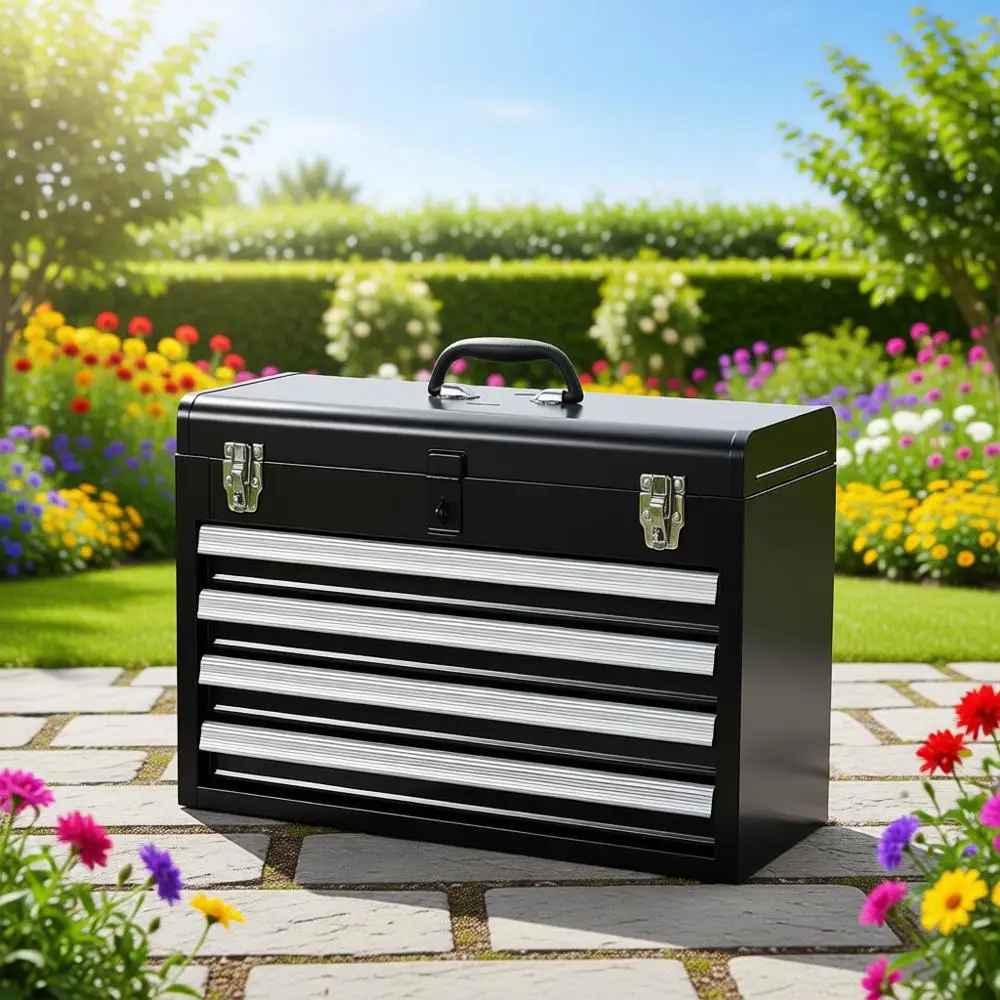 Portable 20.5-inch Metal Toolbox with 4 Drawers, EVA Foam Liners, Ball Bearing Slides, and Locking Mechanism, Powder Coated Fini
Portable 20.5-inch Metal Toolbox with 4 Drawers, EVA Foam Liners, Ball Bearing Slides, and Locking Mechanism, Powder Coated Fini