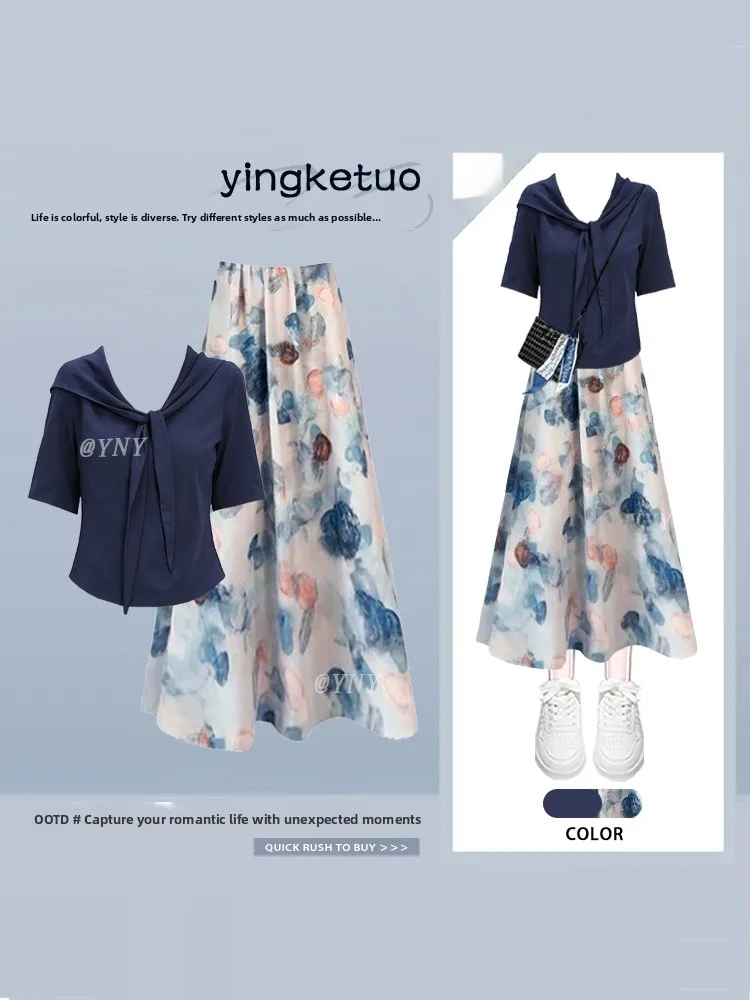 Elegant Simple Commute Short Sleeve Floral Print plus Size Women's High Waist Midi Skirt And T-shirt Summer Fashion Set
Elegant Simple Commute Short Sleeve Floral Print plus Size Women's High Waist Midi Skirt And T-shirt Summer Fashion Set