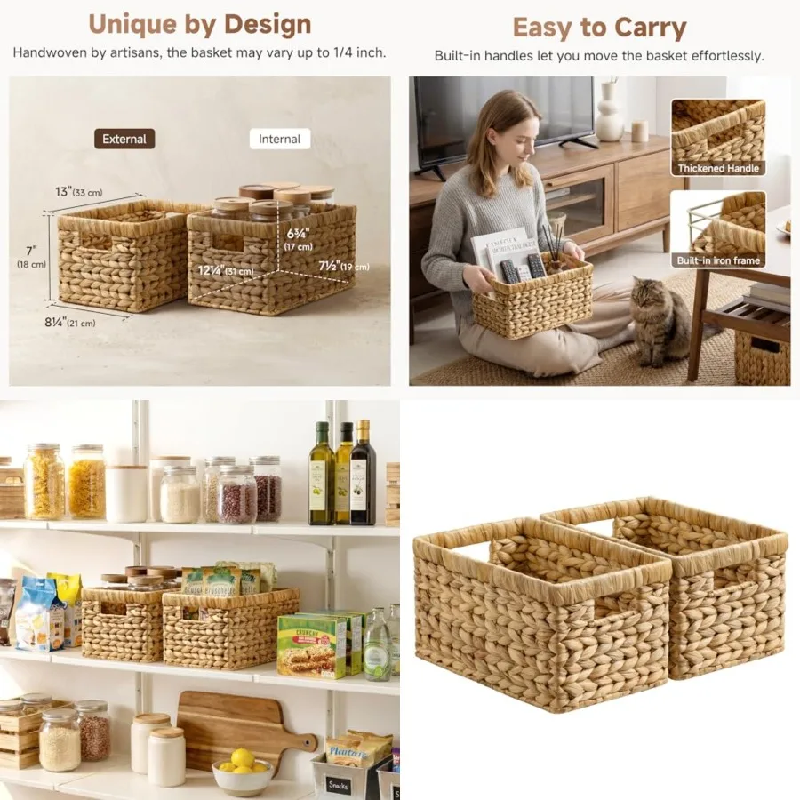 Wicker Basket, Baskets for Organizing, Storage Basket with Built-in Handles, Water Hyacinth Shelves Medium 2-Pack, Natural Hyac
Wicker Basket, Baskets for Organizing, Storage Basket with Built-in Handles, Water Hyacinth Shelves Medium 2-Pack, Natural Hyac