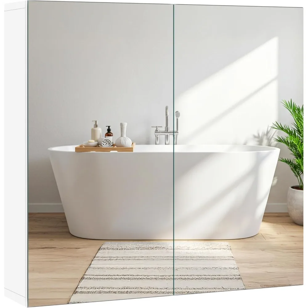 Bathroom Mirror Cabinet, Medicine Cabinet with 2 Frameless Mirrored Doors, Wall-Mounted Storage Cupboard with Adjustable
Bathroom Mirror Cabinet, Medicine Cabinet with 2 Frameless Mirrored Doors, Wall-Mounted Storage Cupboard with Adjustable