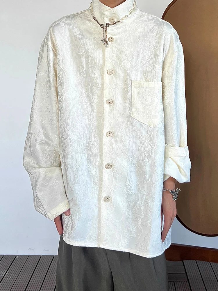 Retro Florals Embroidery Shirts Men Vintage Buttoned Stand Collar Jacquard Shirt Spring Elegant Mens Slim Long Sleeve Shirt Tops
Retro Florals Embroidery Shirts Men Vintage Buttoned Stand Collar Jacquard Shirt Spring Elegant Mens Slim Long Sleeve Shirt Tops