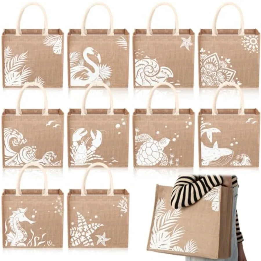 10 Pack Beach Burlap Tote Bags Bulk Large Beach Jute Tote Bags with Handles 14.2"x 12.6"x 7.5" for DIY Wedding Gift
10 Pack Beach Burlap Tote Bags Bulk Large Beach Jute Tote Bags with Handles 14.2"x 12.6"x 7.5" for DIY Wedding Gift