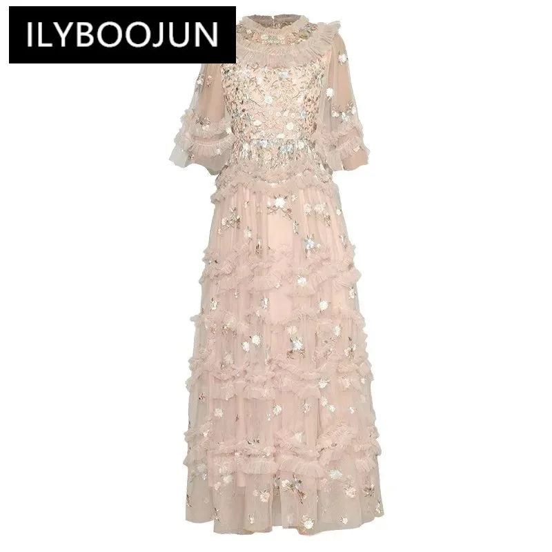 Fashion Spring Summer Women's dress Mesh flower embroidery Edible Tree Fungus ruffles Elegant Party Maxi Dresses
Fashion Spring Summer Women's dress Mesh flower embroidery Edible Tree Fungus ruffles Elegant Party Maxi Dresses