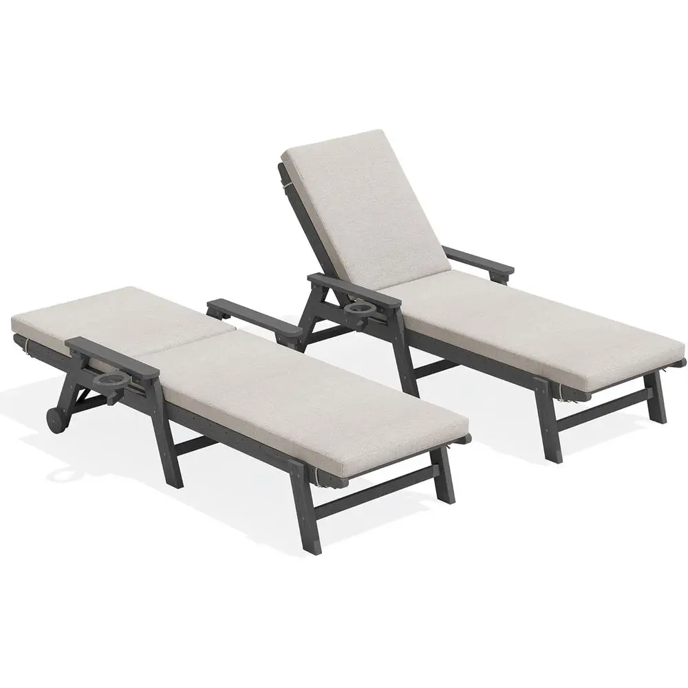78 Long HDPE Lounge Chairs with Cushions, Cup Holder, and Rolling Wheels
78 Long HDPE Lounge Chairs with Cushions, Cup Holder, and Rolling Wheels