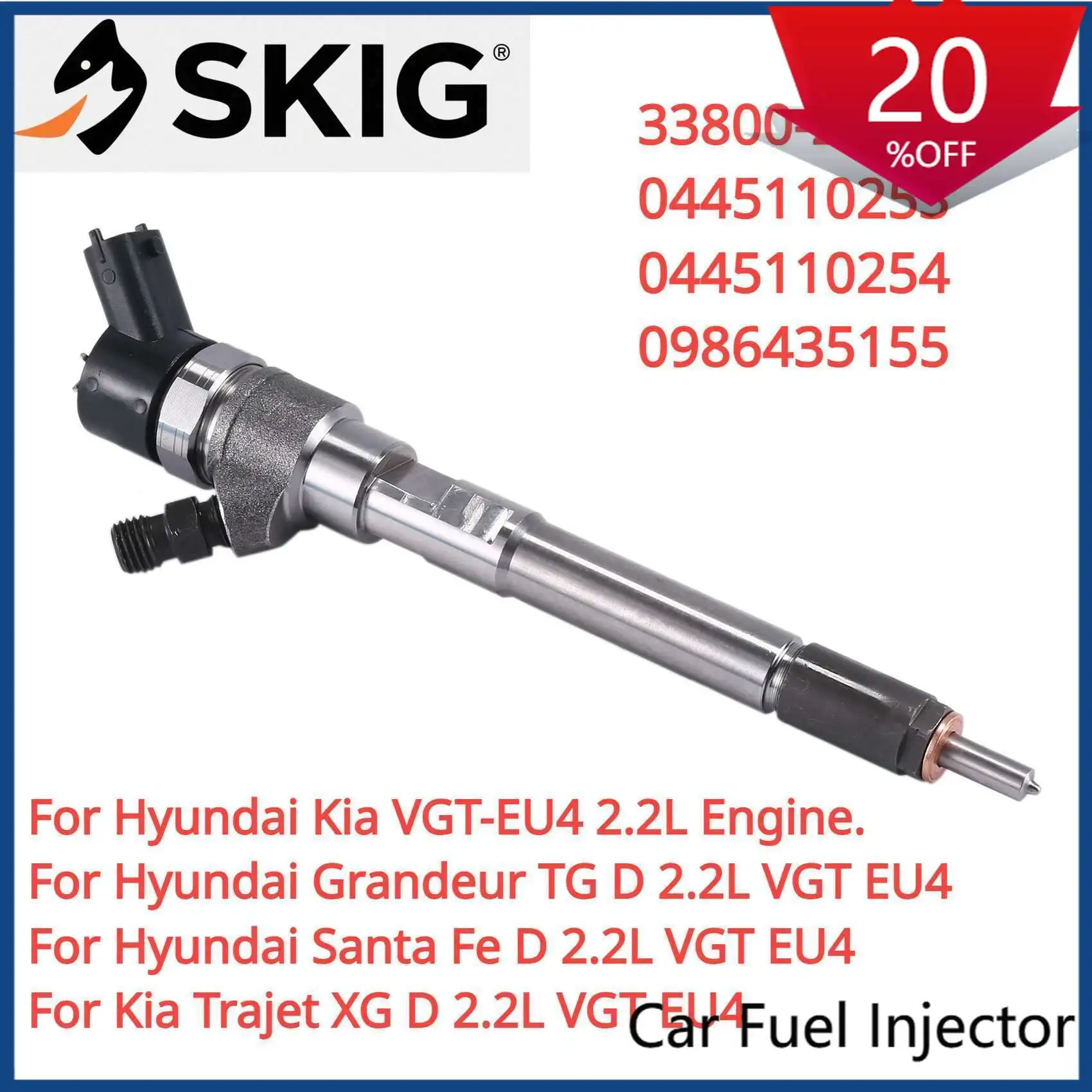 Suitable 33800-27800 0445110253 0445110254 New CRDI Diesel Fuel Injector For Hyundai Santa Fe KIA VGT EU4 2.2L Engine.
Suitable 33800-27800 0445110253 0445110254 New CRDI Diesel Fuel Injector For Hyundai Santa Fe KIA VGT EU4 2.2L Engine.
